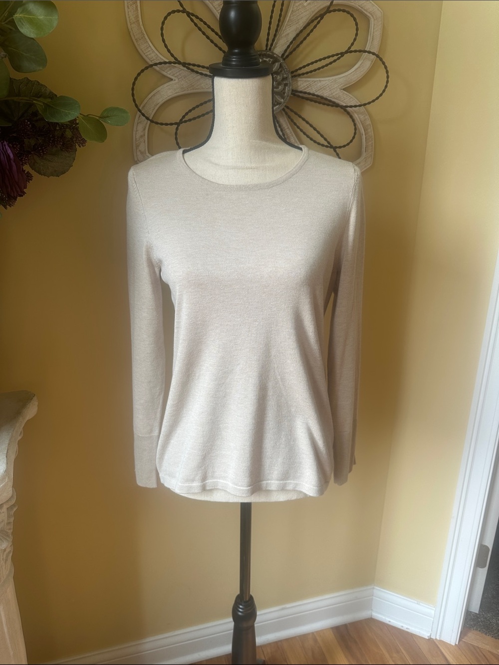 Chico's Long Sleeve Crewneck Tee in Light Beige